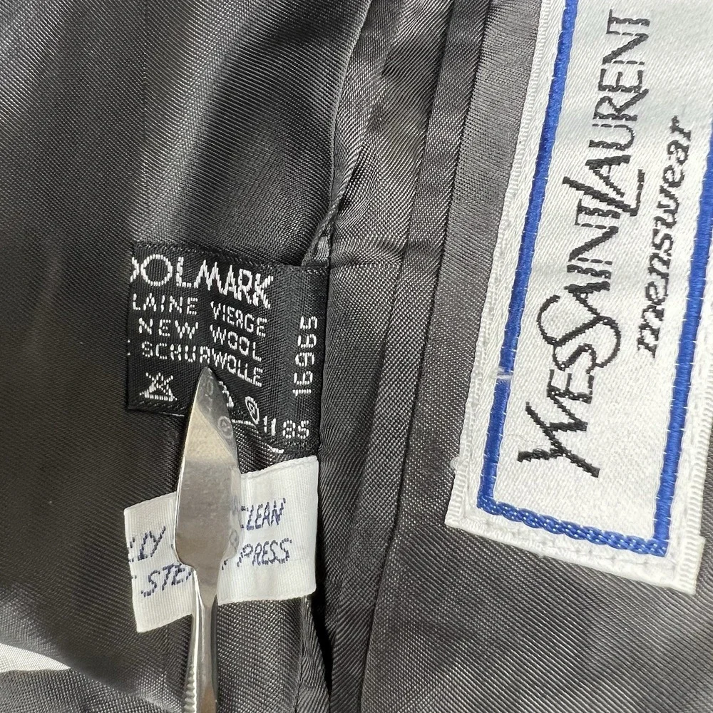 YSL Yves Saint Laurent‎ France VTG Men's 42R Black & Grey Wool Blazer Sport Coat
